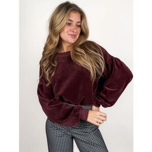 Project Social T Women's Burgundy Velvet Scoop Neck Sweater
